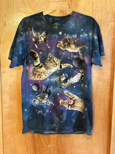 DOM Kittens Cat Floating in Space Print Galaxy Tie Dye T-Shirt Size M - Bild 1 von 3