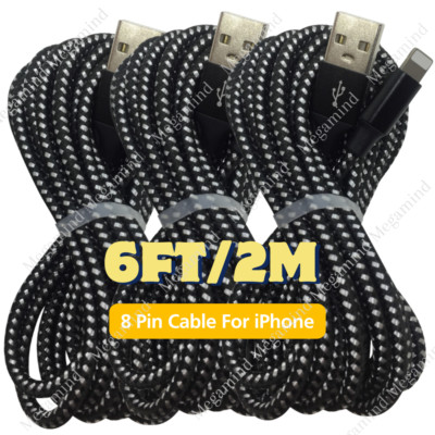 3PACK 6FT USB Charger Cable Braided For iPhone 14 13 12 11 8 Fast Charging Cord