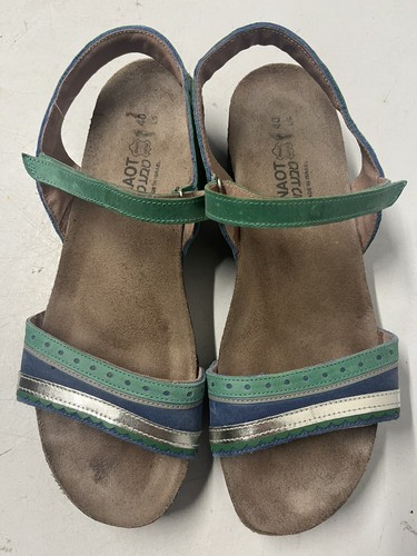 NAOT Beverly Emerald Green, Blue, Mirror Silver leather backstrap sandals 9 / 40