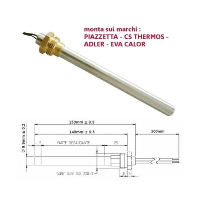 Resistenza Candeletta Stufa a Pellet 3/8 280W 150mm Piazzetta EVA 140mm battuta