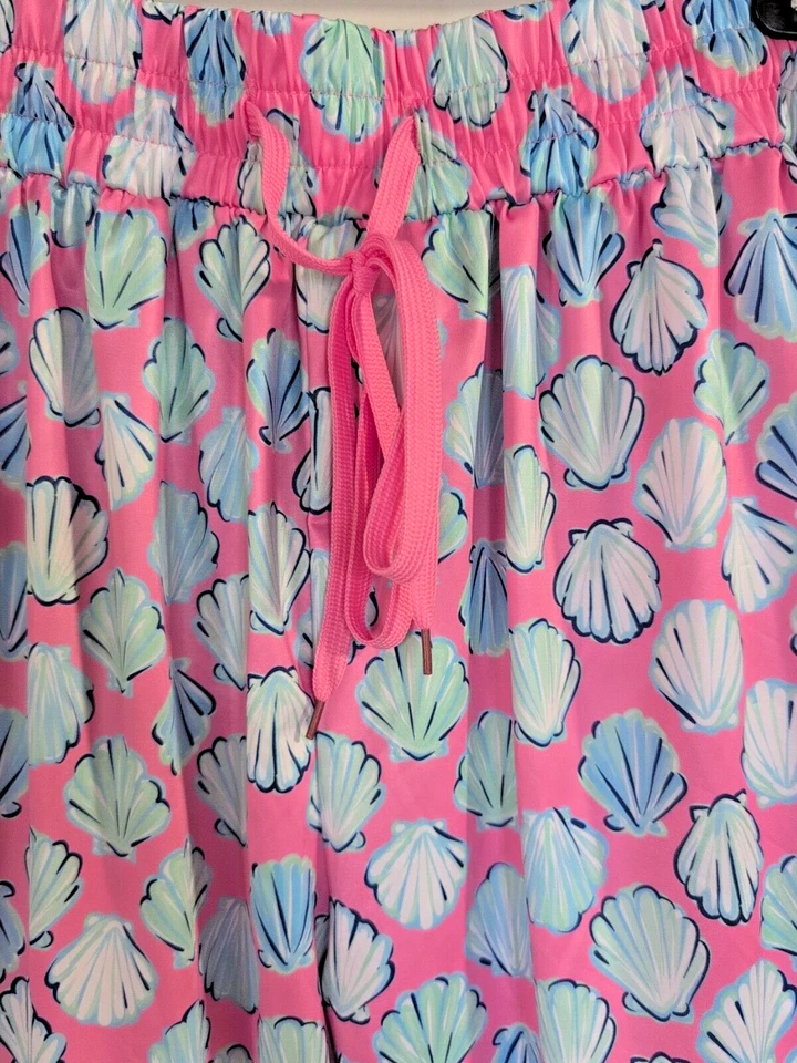 Simply Southern Pink/Blue Flowy Running Athletic Shorts L Cover Up Shell Print - Image 2 of 4
