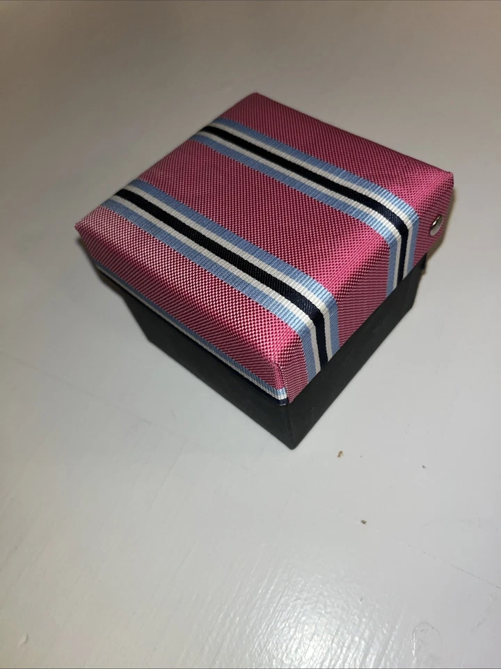 Juego de corbatas Repp rosa y azul con gemelos a juego y rayas cuadradas de bolsillo Foto 4 de 4