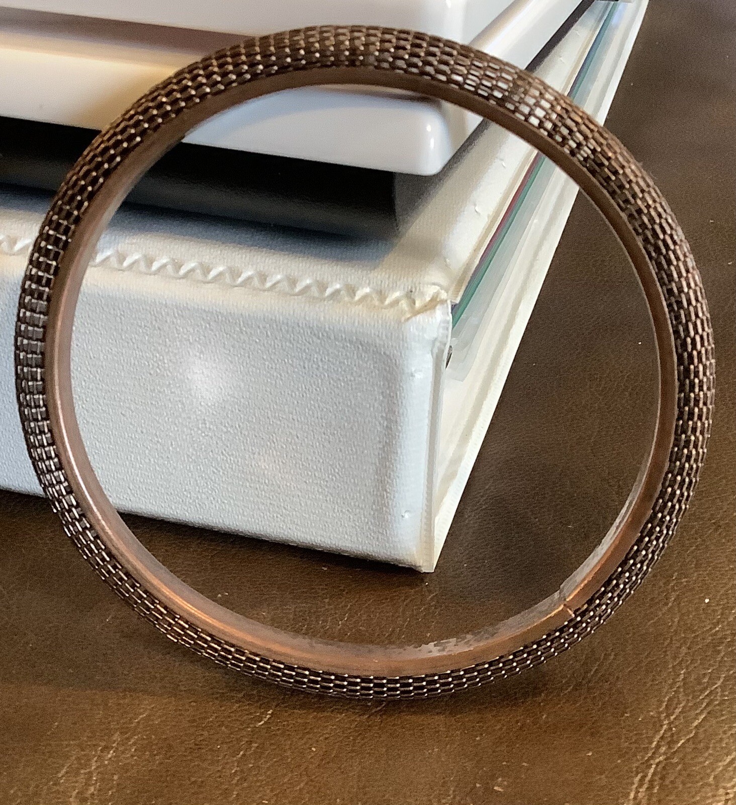 Unique Copper Open Mesh On Solid Wrist Bangle 2.5… - image 1