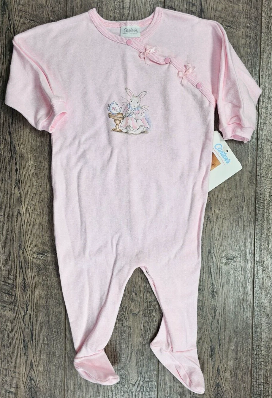 Baby Girl Clothes New Carter's Vintage 3-6 Month Pink Tea Bunny Footed Outfit
