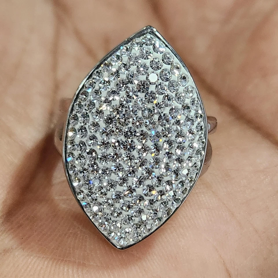 Anillo de cristal QVC acero por diseño pavé diseño marquesa tamaño 6 Foto 2 de 4
