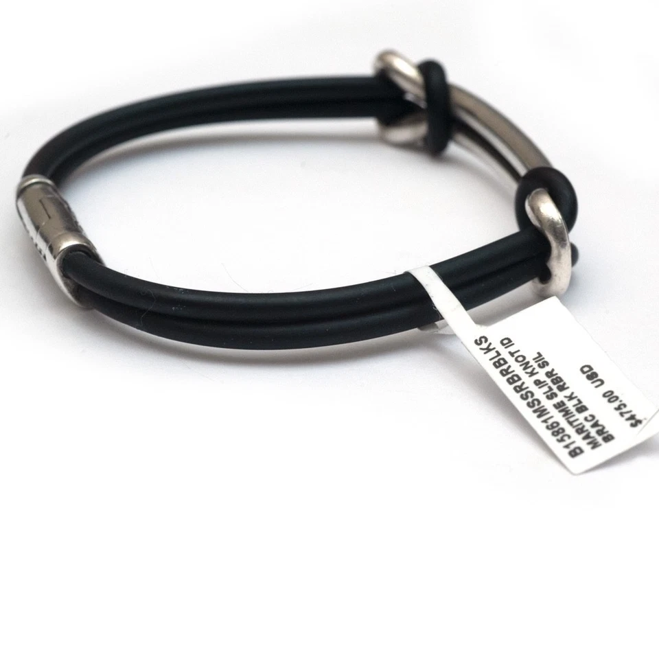 DAVID YURMAN Nuevo Brazalete Identificación Nudo Deslizante Marítimo Para Hombres Negro Goma y Plata-Pequeño Foto 3 de 4