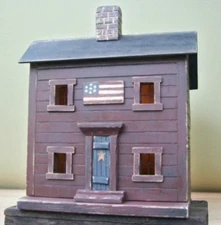 Americana ,  Flag , Lighted House , Americana House , Primitive Birdhouse, OOAK