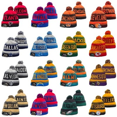 Unisex Adults American Ball Cuffed Knit Hat With Pom Fleece lined 25E