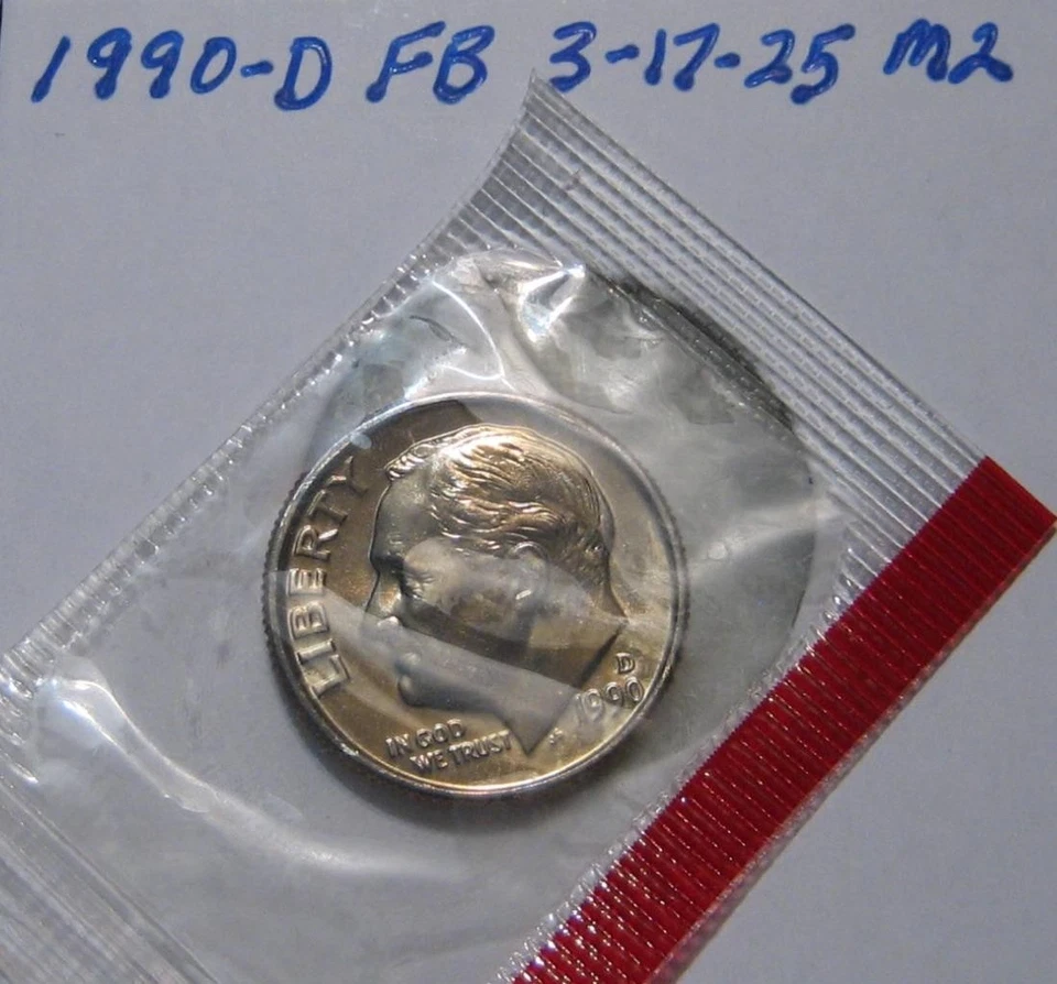 1990-D "FB/FT" FULL BAND/TORCH BU GEM ROOSEVELT DIME MUST SEE TO BELIEVE L@@K - Image 2 of 4