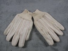 Vintage Work Gloves Mens One Size Beige Striped Cotton Knit Cuff Workwear