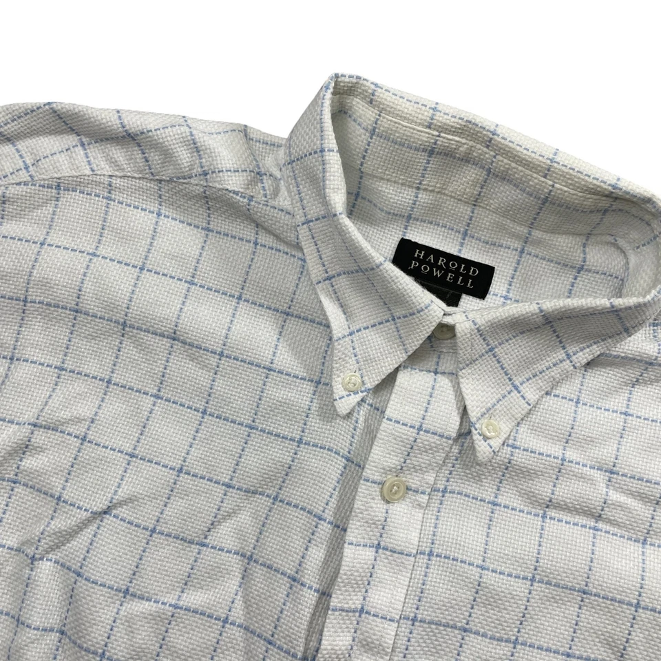 Harold Powell XL 100% Cotton White Plaid Long Sleeve Button Up  (slight stain) - Image 2 of 4