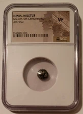 Ancient Greek Ionia Miletus late 6th-5th Centuries BC AR Obol obv lion VF NGC