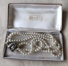 Lovely vintage Majorica 3 strand glass pearl rhinestone  necklace boxed