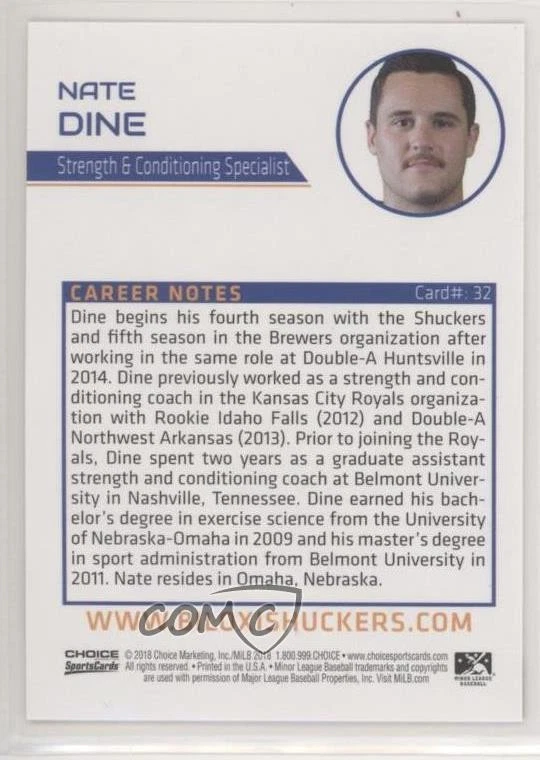 2018 Choice Biloxi Shuckers Nate Dine #32 - Image 2 of 2
