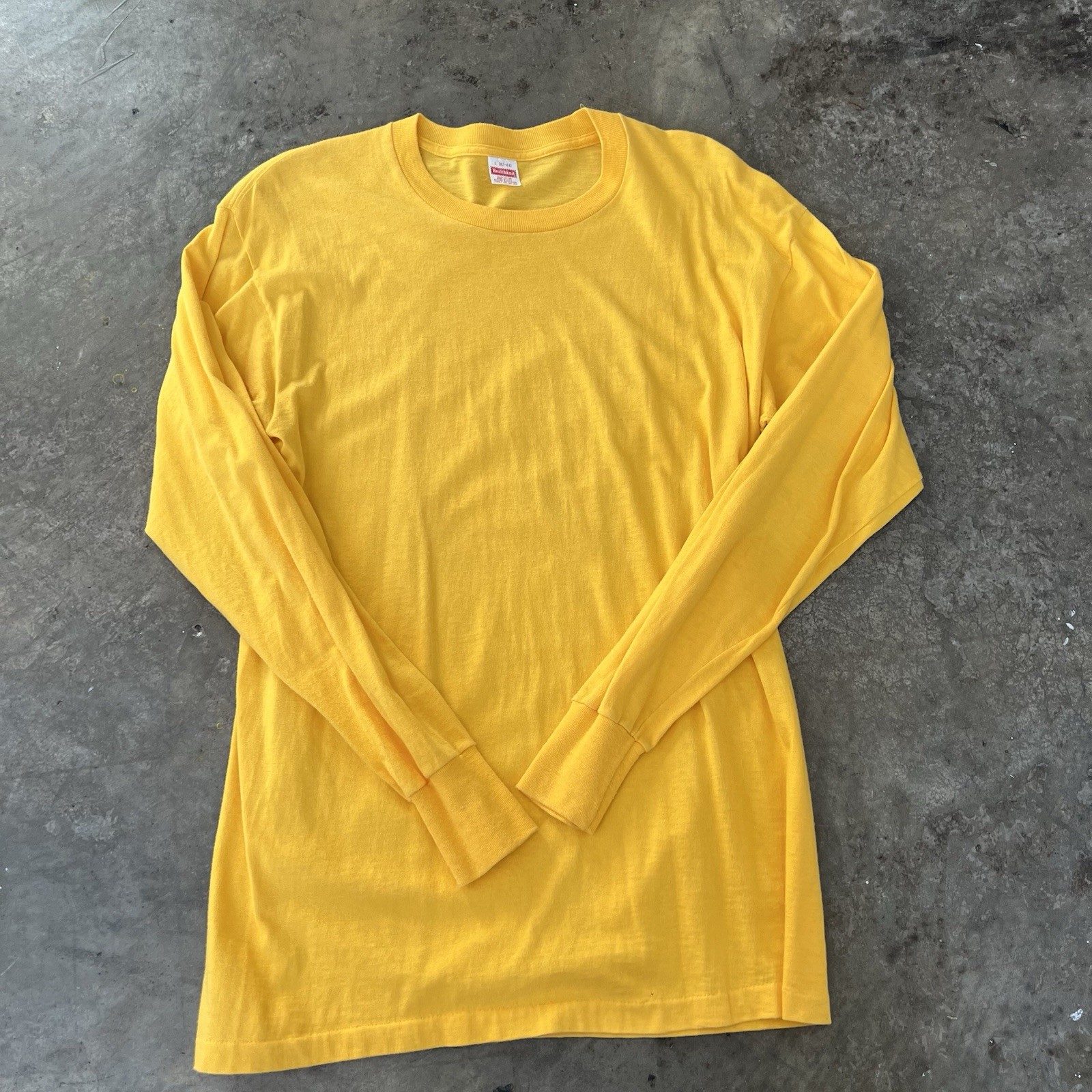 Vintage 70S 80S Healthknit Blank Long Sleeve T-Shirt Large Yellow Vtg Retro