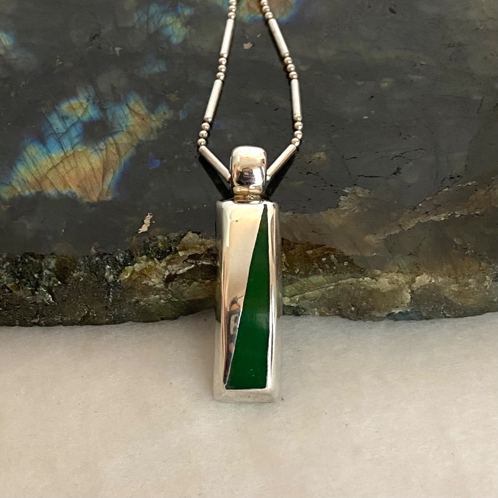 Sterling Silver 925 Rectangular Curved Malachite … - image 3