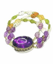 Huge 14k Untreated chatoyant Amethyst Bracelet, Little Garden Multigem Peridot