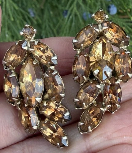 WEISS signed vintage Rhinestone clip earrings costume jewelry