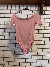 Pink Women's Solid One Piece Short Sleeve Bodysuit, Regular Size, Opaque