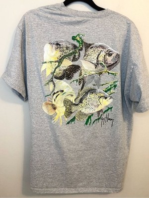 Guy Harvey Crappie Fish Graphic Pocket Tee Gray Large