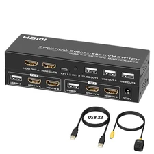 Dual Monitor HDMI KVM Switch 4K@60Hz, 2 Port USB Extended Display Switcher for