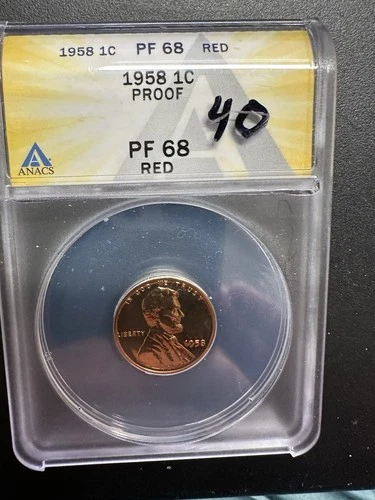 1958 Lincoln Wheat One Cent Penny PF68 Red ANACS Authenicated Shiny Beauty!