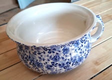 Ancien pot de chambre Art Nouveau en faïence  bleu anglaise  HERON CROSS POTTERY