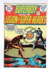 Superboy and the Legion of Super-Heroes 201 1974 battle scene DC FN