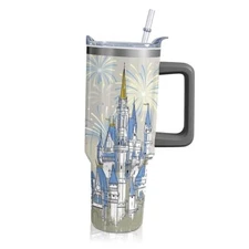 40oz Cartoon Blue Castle Theme Tumbler | with Handle and Lid 40 Ounces DSNN-6