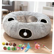 4-Holes Cat Tunnel Bed for Indoor Cats, Plush Donut Play Tunnel with Removable
