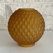 Vintage 8.5” Quilted Amber Round Glass Ball Globe Hurricane Lamp Shade 4” Fitter
