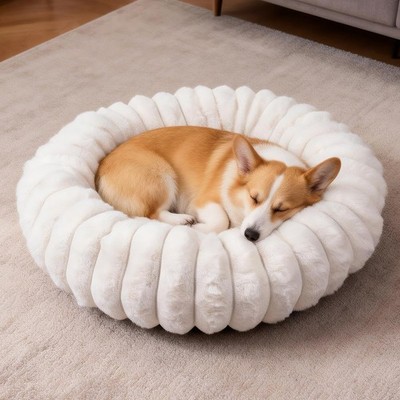 Vhen When Donut Dog and Cat Bed, Luxurious Comfortable XS(20x20x6), White 
