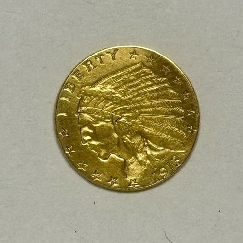 US 1913 Gold $2 1/2 Dollar Indian Head Coin