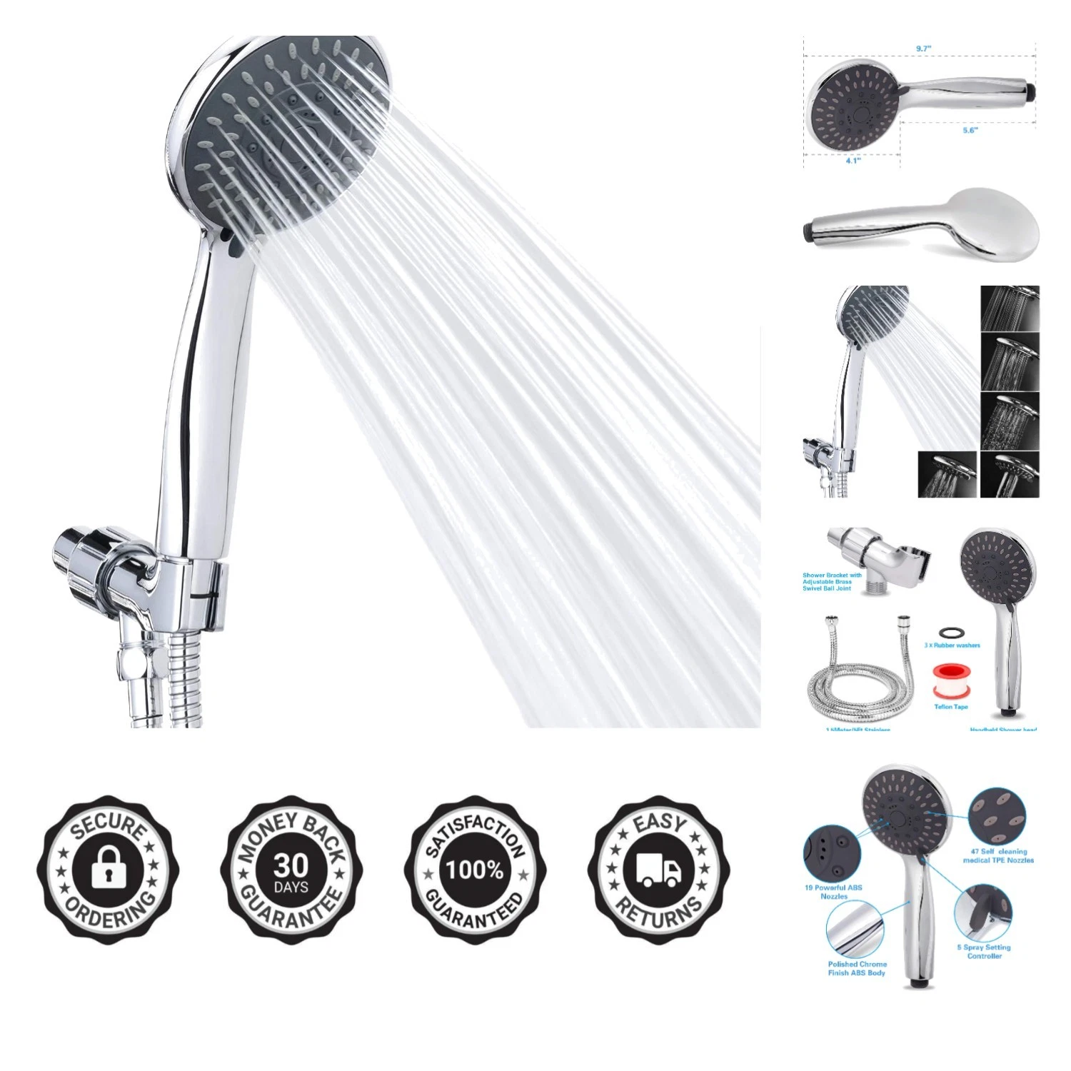 Upgrade Your Shower Experience: High Pressure 5-Settings Handheld Shower Head