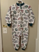 Vintage Carter  s Fleece Pajamas Sz 5 Boys Zip Up 90s Sports Print. Sleeper