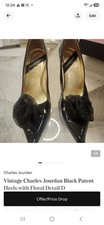 Charles Jourdan Vintage Black Patent Dress Heels With Floral Detail, Size 6.5