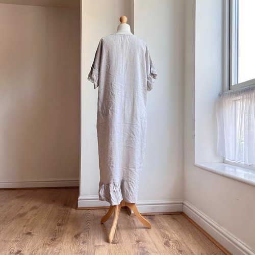 Vintage Linen Maxi Dress S M Minimalist Subversive Balloon Tiered Hem Lagenlook - Picture 18 of 18