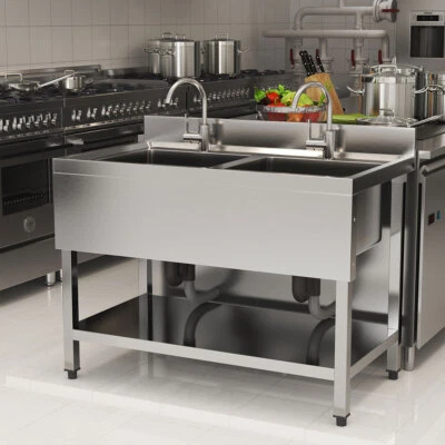 Stainless Steel Commercial Sink Catering Kitchen Prep Table Single/Double Bowl