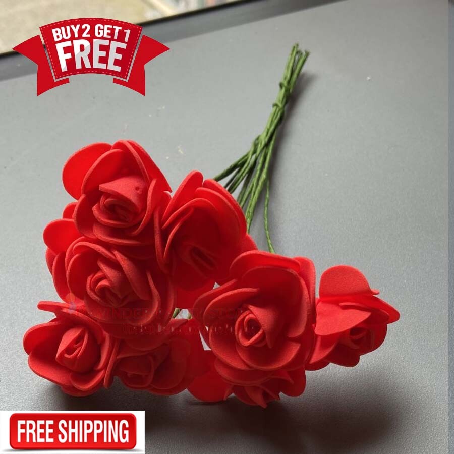 50pcs Artificial Flowers Foam Rose Fake Flower With Stem Wedding Party