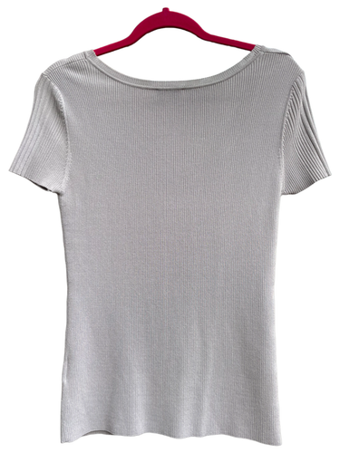 Jaeger Grey Ribbed Scoop Neck Short Sleeved Jumper Top Size M - Picture 2 of 5
