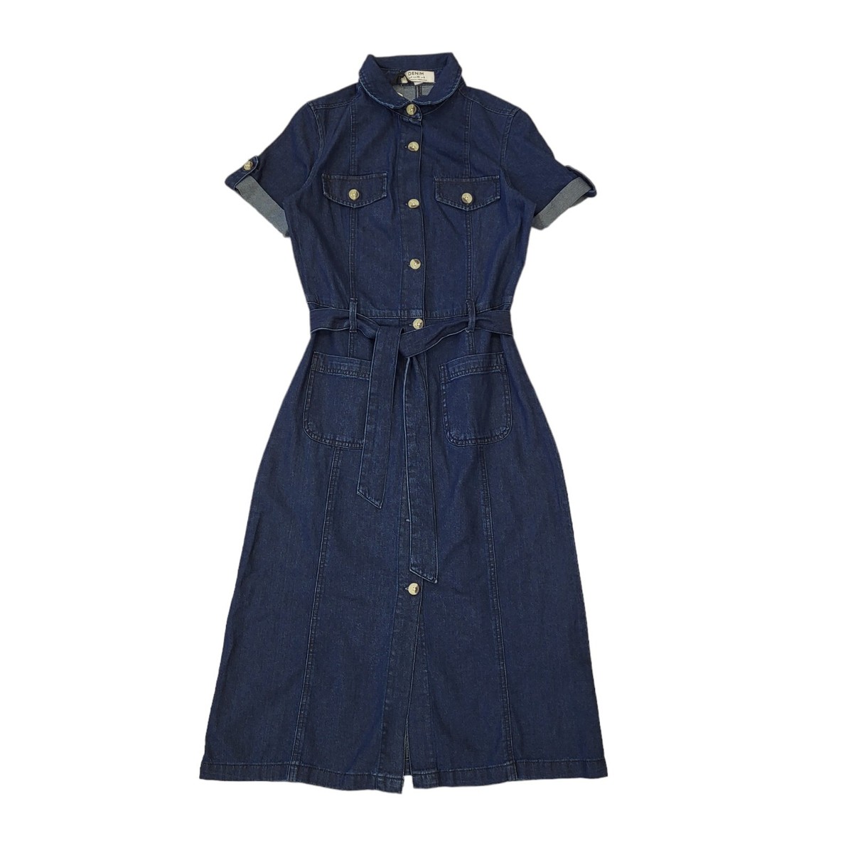dorothy perkins denim shirt dress Women's Petite Denim Short Sleeve Mini Dress, Mid Wash
