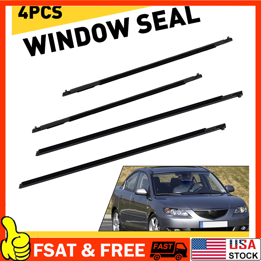 4PCS Outer Weatherstrips Window Seal Trim for Mazda 3 BK Series