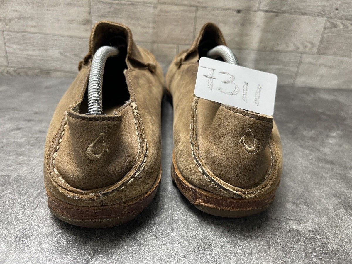 Olukai Men 12 M Moloa Shoes Brown Leather Slip On Comfort 