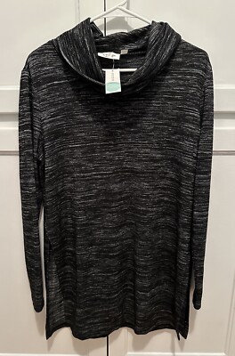 New RD Style Cowl Neck Long Sleeve Black Tunic Top Slit Both Sides Size Med