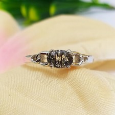 Natural Black Rutile Gemstone Oval Cut 925 Sterling Silver Ring Quartz Ring