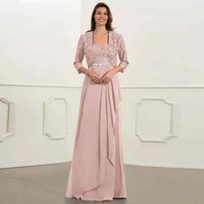 Square Neck Chiffon Mother of The Bride Dresses Crystals Zipper Back Party Gowns