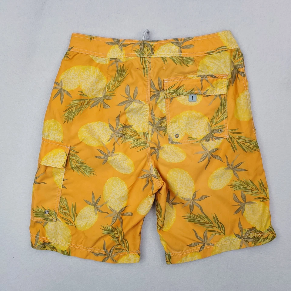 Pantalones Cortos Banana Republic Para Hombres 31 Amarillo Naranja Piña AOP DE COLECCIÓN Boardshorts Baúl Foto 4 de 4