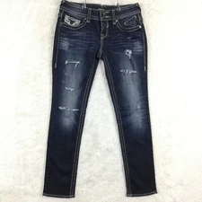 Vigoss Womens Jeans Chelsea Boyfriend Blue Denim Ripped Distressed Whiskering 6