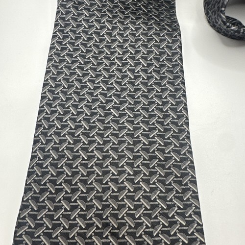 DKNY Men's Tie Black Gray Silver Geometric Design All Silk Made In Costa Rica - Picture 6 of 16