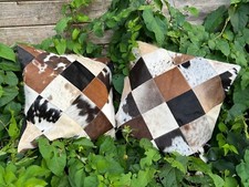 Cow Hide Leather Cushion Cover Cowhide Hairon Patchwork Pillow Cover 18x18